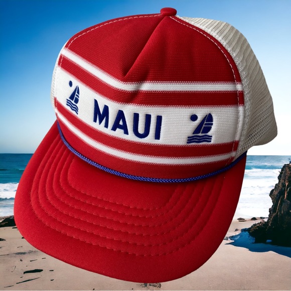 Other - Maui Hat Mesh Trucker Snapback Rope Adjustable Cap Red White Blue Beach Wear
